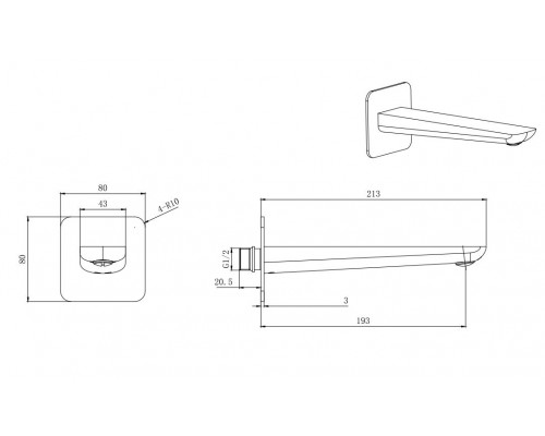 AQ1041CR ВЕГА излив для ванны 190 мм AQ1041CR