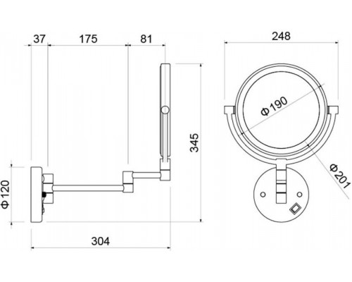 AQ4915CR зеркало косметическое настенное с подсветкой 5х AQ4915CR