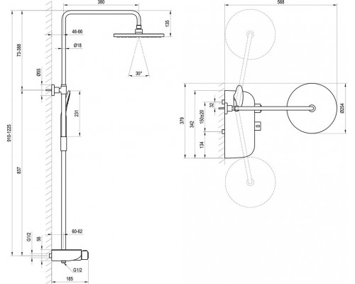 Душевая стойка с термостатическим смесителем и ручным душем Termo 300 TE 094.02/150 черная X070162