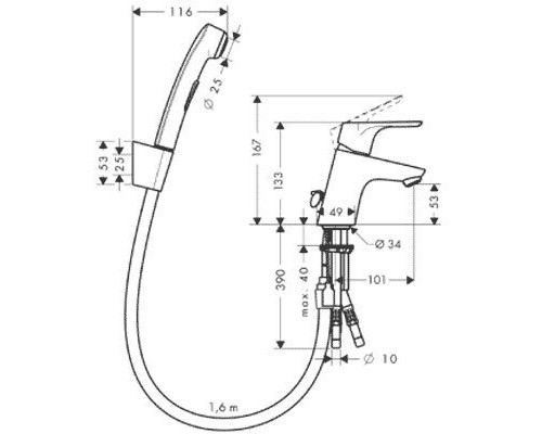31926000 HG Focus смеситель для раковины с гигиеническим душем 31926000