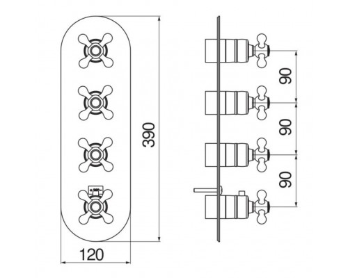GRC5104BR GRAZIA термастатический смеситель на 4 потребителя (внешняя часть), бронза GRC5104BR