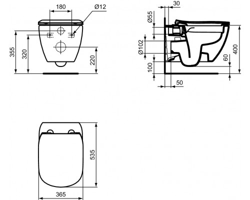 T536001 TESI Подвесной безободковый унитаз с технологией RimLS+ (крышка в комплекте) T536001