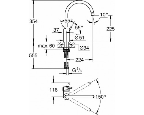 32661DC3 Concetto New Смеситель для кухни с высоким изливом, суперсталь 32661DC3