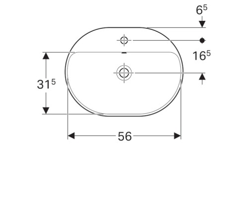 500.732.01.2 Geberit VariForm Раковина встраиваемая в столешницу эллиптической формы, 60х45 см, с отв. под смеситель, с отв. перелива 500.732.01.2