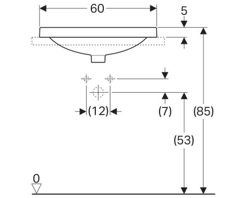 500.732.01.2 Geberit VariForm Раковина встраиваемая в столешницу эллиптической формы, 60х45 см, с отв. под смеситель, с отв. перелива 500.732.01.2