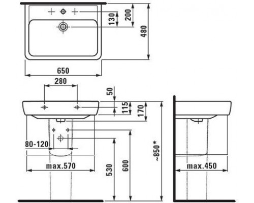 PRO A 1895.3.000.104.1 раковина 65х48 8.1895.3.000.104.1