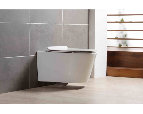 AQ1363W-00 ОБЕРОН Унитаз подвесной безободковый 531360344мм, тонкое сиденье с механизмом плавного закрывания, крепеж AQ1363W-00