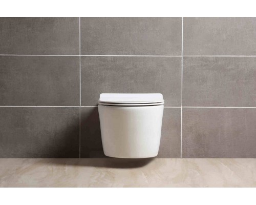 AQ1363W-00 ОБЕРОН Унитаз подвесной безободковый 531360344мм, тонкое сиденье с механизмом плавного закрывания, крепеж AQ1363W-00