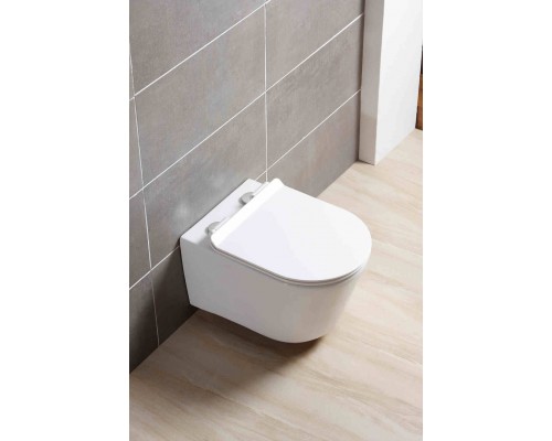 AQ1363W-00 ОБЕРОН Унитаз подвесной безободковый 531360344мм, тонкое сиденье с механизмом плавного закрывания, крепеж AQ1363W-00