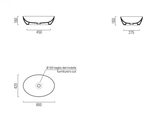 884211 PURA Раковина 60х42, накладная, цвет белый 884211