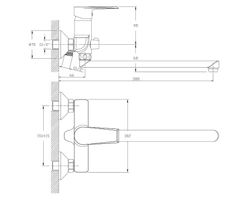 RS28-33 Смеситель одноручный (35 мм) для ванны с плоским изливом 350мм, хром RS28-33