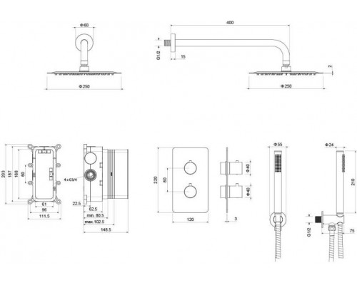 AQ1376MB ЕВРОПА Set 3 в 1 душевой комплект 2 режима, матовый черный AQ1376MB
