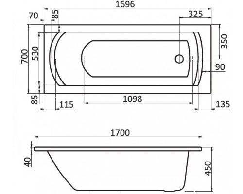 1.WH11.1.979 МОНАКО 170х70 ванна акриловая прямоугольная белая 1.WH11.1.979