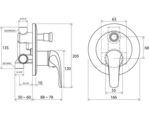Встроенный смеситель с переключателем RS 061.00 Rosa (СНЯТА С ПРОИЗВОДСТВА) X070014