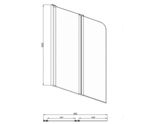 AQ DEL SBA 10015CH Шторка на ванну двухэлементная, поворотная 1000X1500 профиль хром, стекло прозрачное AQ DEL SBA 10015CH