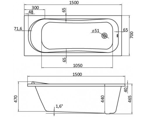 1.WH30.2.213 ТЕНЕРИФЕ 150х70 ванна прямоугольная акриловая белая 1.WH30.2.213