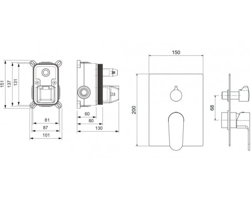 AQ1246CR ОБЕРОН смеситель для ванны 2 режима (внешняя и скрытая часть) AQ1246CR
