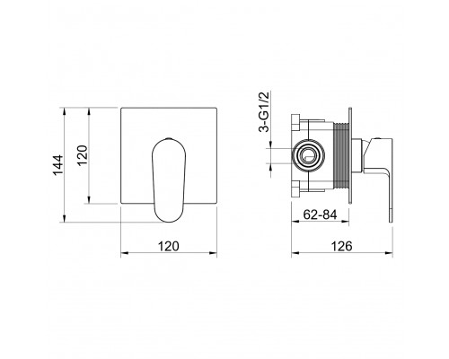 AQ1266BG ОБЕРОН смеситель для душа 1 режим (внешняя и скрытая часть), шлиф. золото AQ1266BG