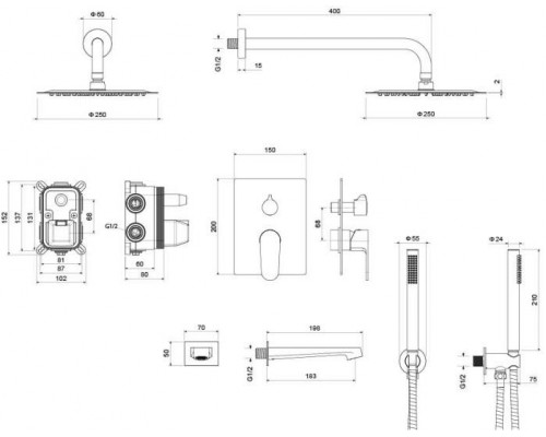 AQ1273CR ОБЕРОН Set 4 в 1 душевой комплект 3 режима AQ1273CR