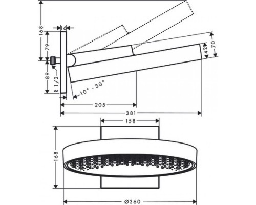 26230670 HG Rainfinity 360 1jet верхний душ с настенным держателем матовый черный 26230670