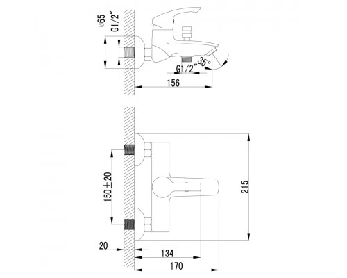 LM1102Cplus STRIKEСмеситель для ванны с коротким изливом, с аксессуарами, хром LM1102C