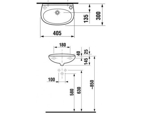 LYRA 1527.1.000.106.1 раковина 40х30 см, отв. для смесителя справа /Тосно/ 1527.1.000.106.1