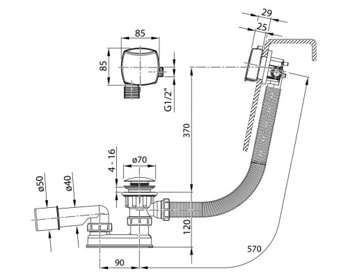 Сточный комплект с заполнением переливом Click Clack хром X01440