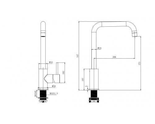 AQ1080MB ВЕГА смеситель для кухни (квадратный излив), матовый черный AQ1080MB