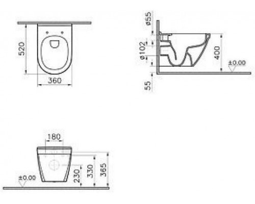 7740B003-0075 S50 Rim-Ex подвесной безободковый унитаз VITRA (НУЖНА КРЫШКА 801-003-019, 72-003-309) 7740B003-0075
