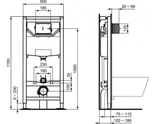 R020467 PROSYS FRAME 120 M Встраиваемая инсталляция для монтажа подвесных унитазов R020467