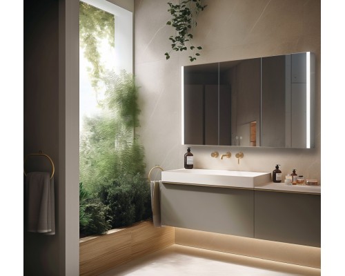 AQ7109-MLC Алюминиевый зеркальный шкаф с подсветкой 1000700133,крепеж. Две зерк.дверцы шириной 49,85см,антизапотевание, акриловая подсветка AQ7109-MLC