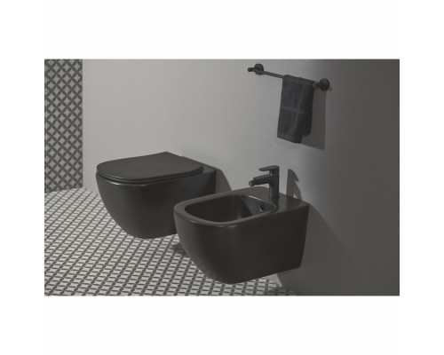 T3552V3 TESI Подвесное биде, с отверстием под смеситель, с отверстием перелива, с крепежом TT0299598(для скрытого монтажа)Silk Black (Черный матовый) T3552V3