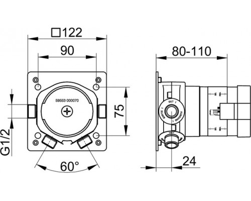 59553000070 IXMO Встраиваемая функциональная часть смесителя c термостатом DN 15, Внутренний блок для встройки в для 59553010001/59553010002 59553000070