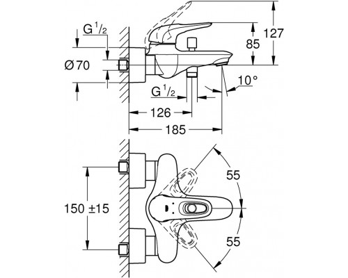 33591003 Eurostyle New Смеситель однорычажный для ванны, хром 33591003
