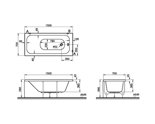 64560001000 Optimum Neo ванна 150x70 см 64560001000