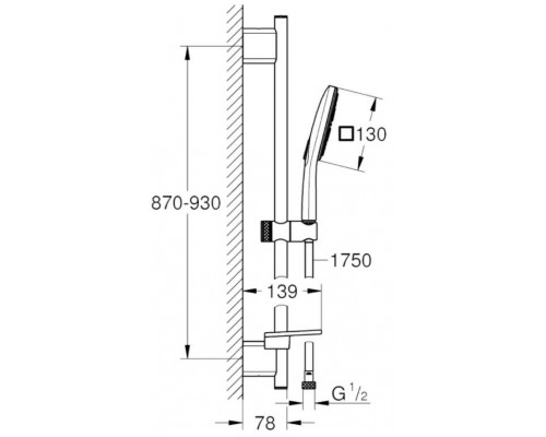 26587000 Rainshower SmartActive 130 Душевой гарнитур III, душевая штанга 900 мм, шланг 1750 мм, 9,5 л/мин, полочка, хром 26587000