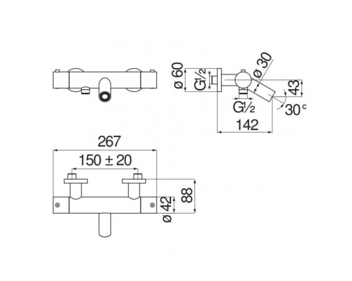 VE125010/1CR VELIS термостатический смеситель для ванны VE125010/1CR
