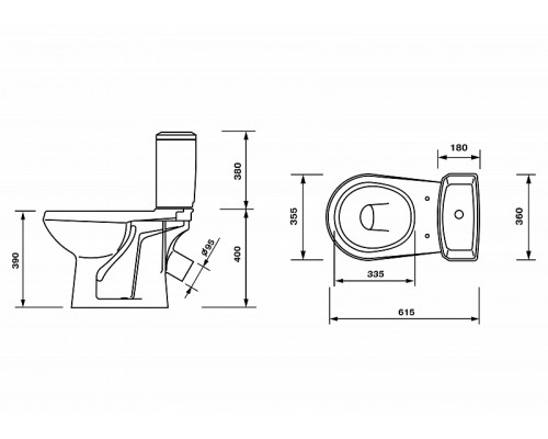 43901110302 Унитаз-компактЭлисса - ОптимаСтандарт, подвод воды нижний, косой выпуск (старый арт. 43901130302) 43901110302
