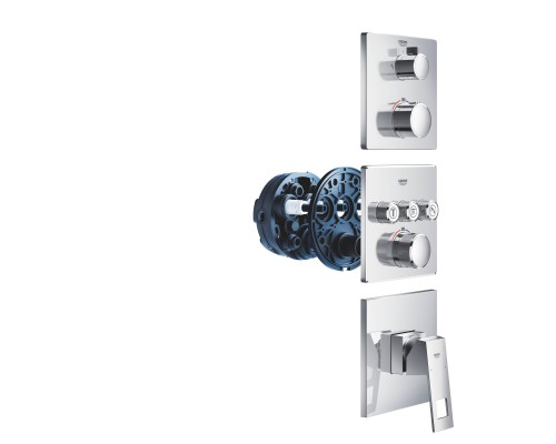 24079000 Grohtherm Термостатический смеситель для душа с переключателем на 2 положения верхний-ручной душ, квадратная розетка, хром 24079000