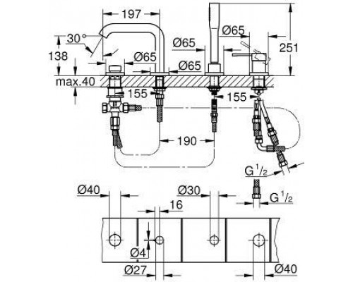 19578001 Essence+ Смеситель для ванны на 4 отверстия, хром 19578001