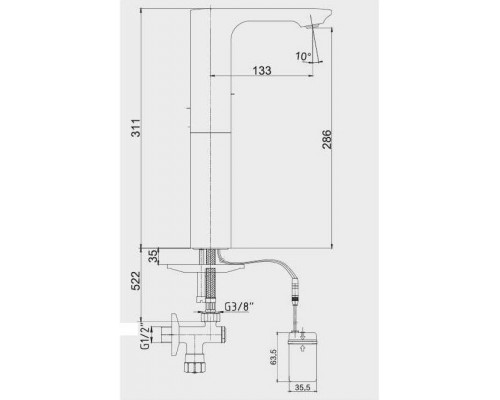 108108036EX смеситель для раковины электронный 286, 6 V 108108036EX