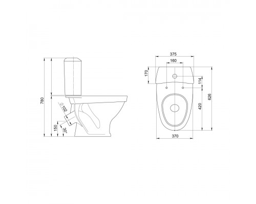 1P2018S0000BF Унитаз-компакт Вест белый, сидение полипропилен (арт. 188018S0020B0), кос выпуск 1.P201.8.S00.00B.F