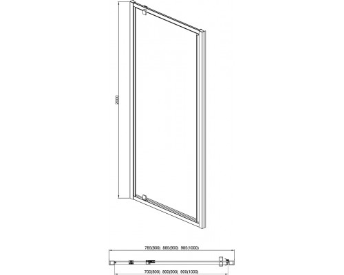 AQ ARI PI 10020BL Душевая дверь, распашная 1000x2000 профиль черный, стекло прозрачное AQ ARI PI 10020BL