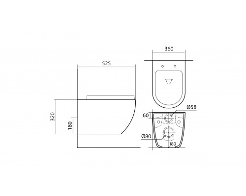 AQ1901-00 ЕВРОПА Унитаз подвесной безободковый 525360320мм, тонкое сиденье с механизмом плавного закрывания, крепеж AQ1901-00