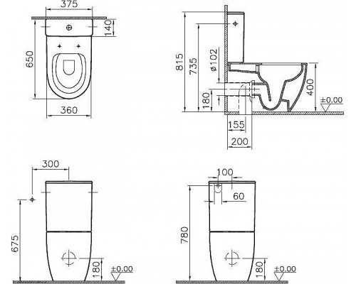 9830B003-7204 Sento Rim-ex напольный унитаз open back, сиденье тонкое микролифт VitrA (крышка 130-003-009, 86-003-009) 9830B003-7204