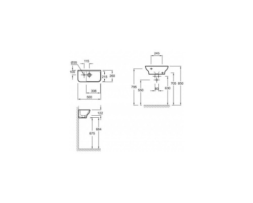 EGJ112-00 Рукомойник Struktura 50x 25,5 с отв.для смесителя,сл.пер.,белый EGJ112-00