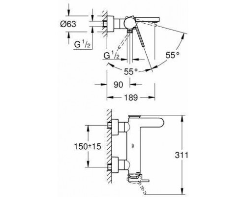 33553003 Plus Смеситель для ванны, настенный монтаж, 1/2″, хром 33553003
