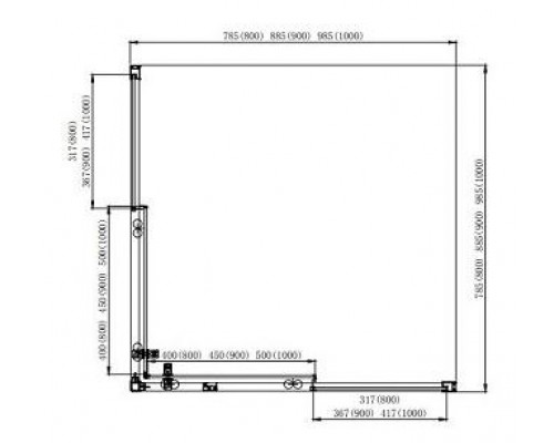 AQ ARI KV 08020BL Душевой уголок квадратный, двери раздвижные 800x800x2000 профиль черный, стекло прозрачное AQ ARI KV 08020BL