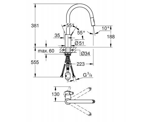 31481001 Eurosmart Cosmopolitan Смеситель для кухни, высокий излив, хром 31481001