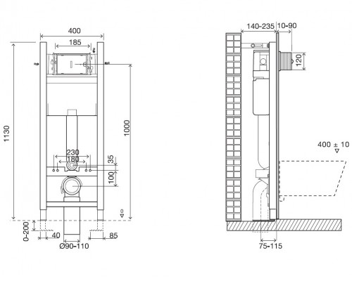 E21770RU-00 Подвесной унитаз c инсталляцией 40 см Jacob Delafon Vox, сиденье тонкое микролифт, клавиша хром (E33131RU+EDM102+E20142+E4316-CP) E21770RU-00